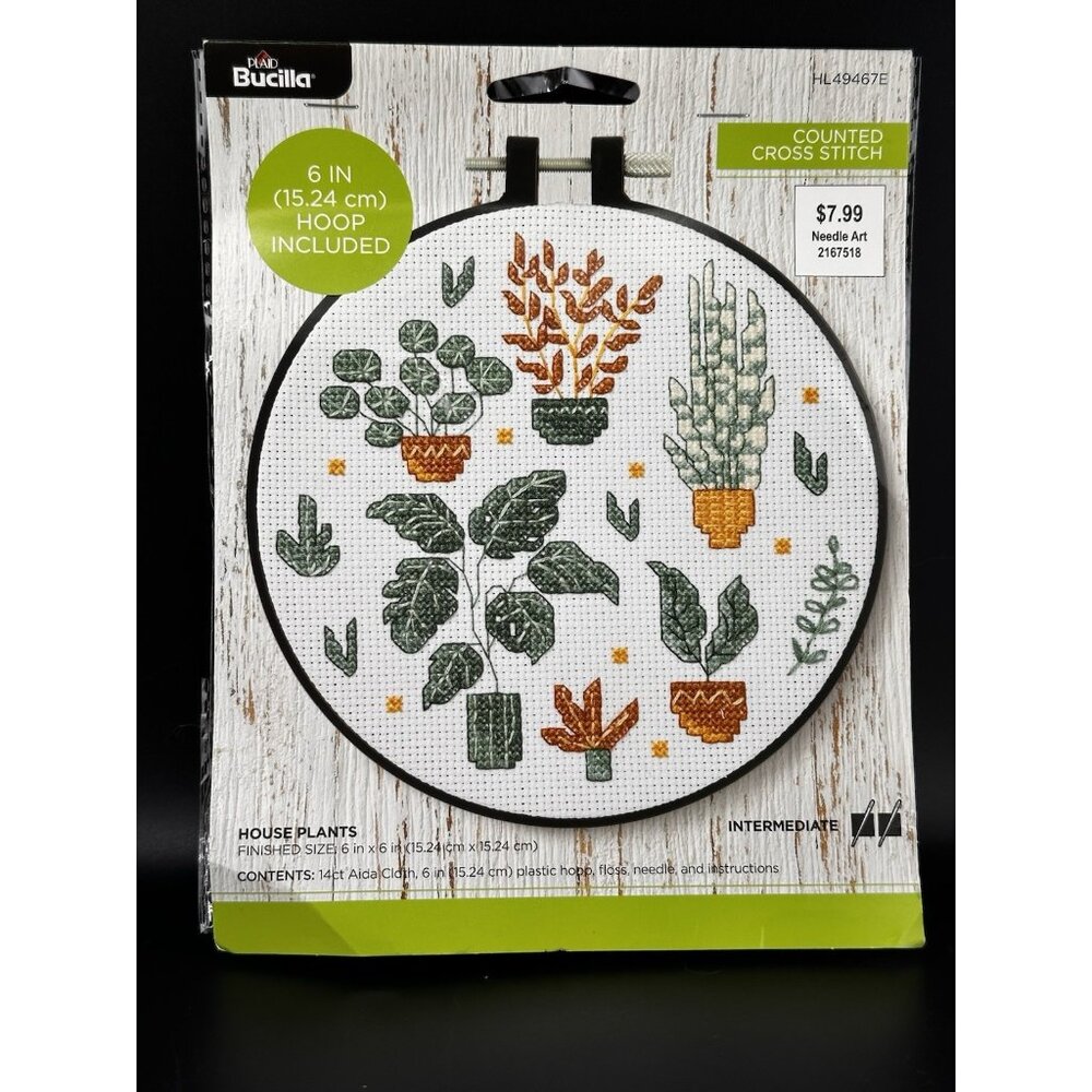 Bucilla Counted Cross Stitch House‎ Plants 6 in X 6” NEW With Hoop Intermediate